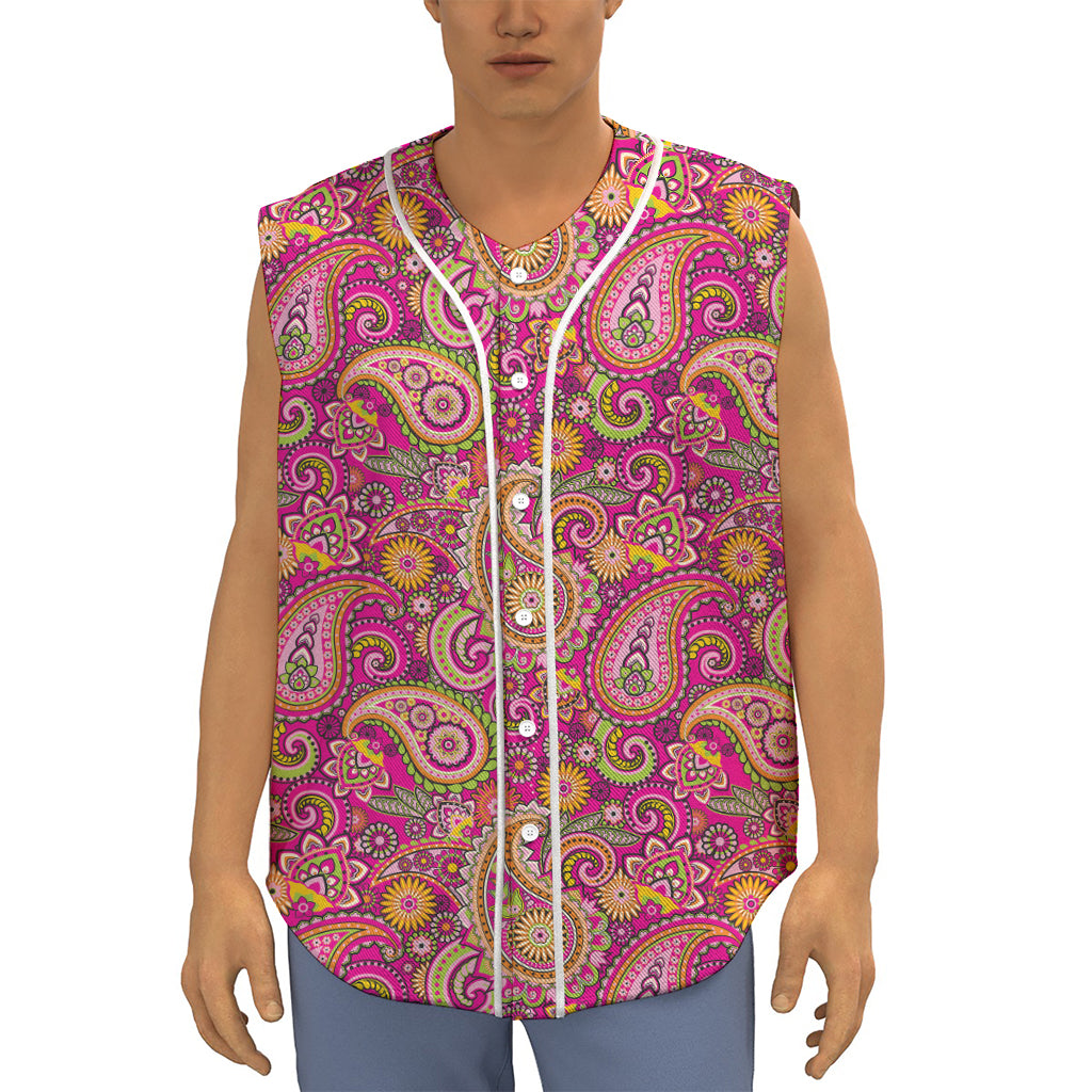 Retro Paisley Pattern Print Sleeveless Baseball Jersey