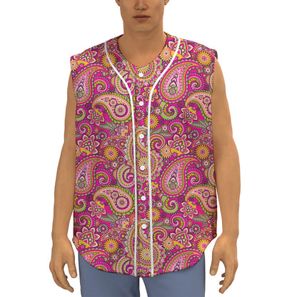 Retro Paisley Pattern Print Sleeveless Baseball Jersey