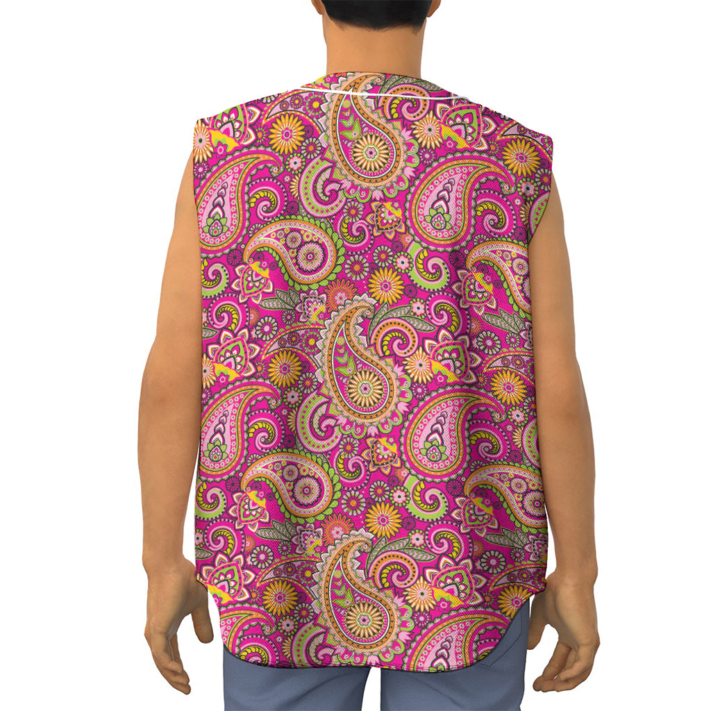 Retro Paisley Pattern Print Sleeveless Baseball Jersey
