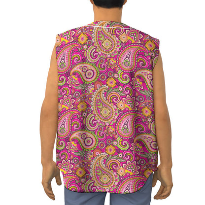 Retro Paisley Pattern Print Sleeveless Baseball Jersey