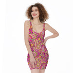 Retro Paisley Pattern Print Sleeveless Bodycon Dress