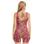 Retro Paisley Pattern Print Sleeveless One Piece Swimsuit