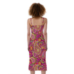 Retro Paisley Pattern Print Slim Fit Midi Cami Dress