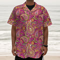 Retro Paisley Pattern Print Textured Short Sleeve Shirt