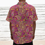 Retro Paisley Pattern Print Textured Short Sleeve Shirt