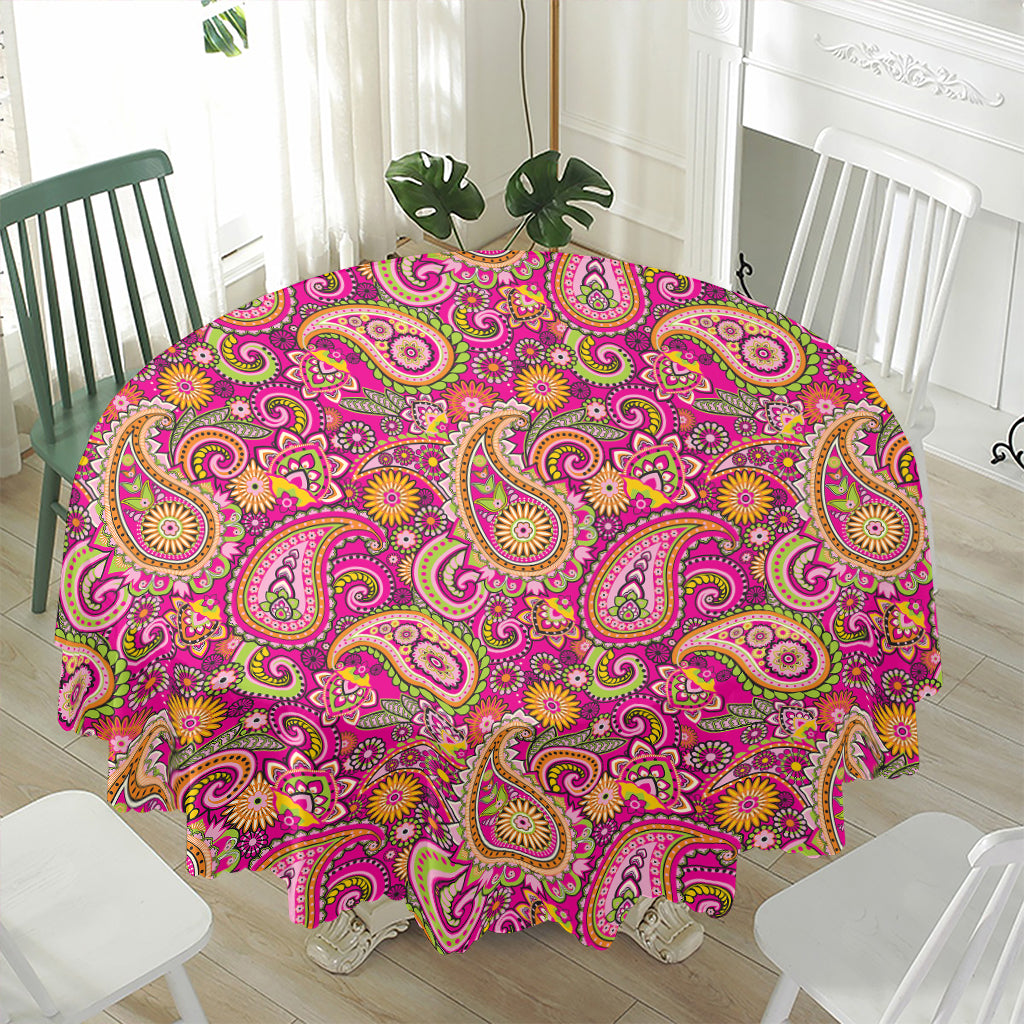 Retro Paisley Pattern Print Waterproof Round Tablecloth