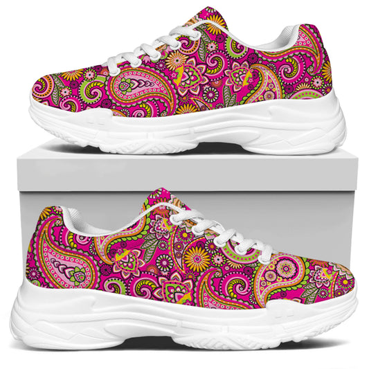 Retro Paisley Pattern Print White Chunky Shoes