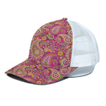Retro Paisley Pattern Print White Mesh Trucker Cap