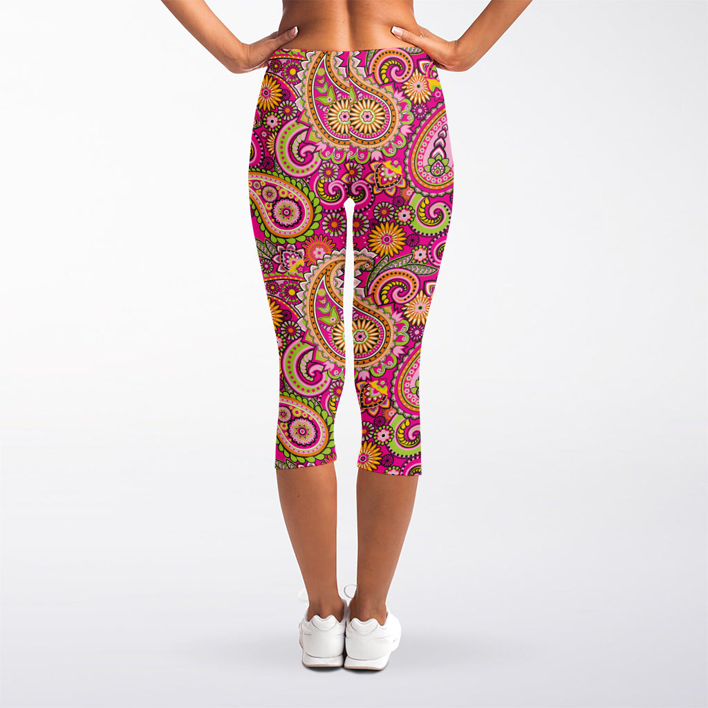 Retro Paisley Pattern Print Women's Capri Leggings
