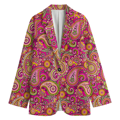 Retro Paisley Pattern Print Women's Cotton Blazer