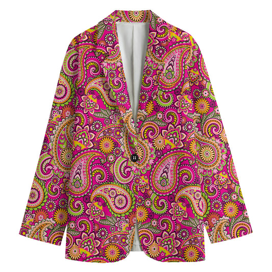 Retro Paisley Pattern Print Women's Cotton Blazer