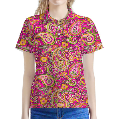Retro Paisley Pattern Print Women's Polo Shirt