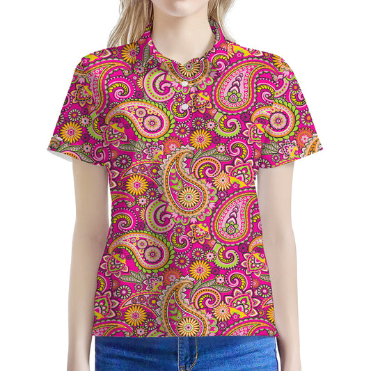 Retro Paisley Pattern Print Women's Polo Shirt