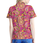 Retro Paisley Pattern Print Women's Polo Shirt