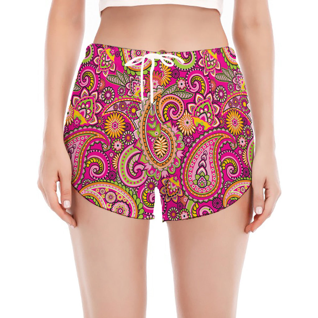 Retro Paisley Pattern Print Women's Split Running Shorts