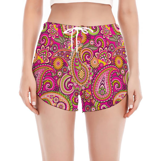 Retro Paisley Pattern Print Women's Split Running Shorts
