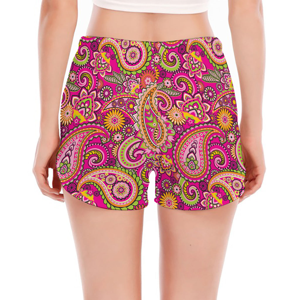 Retro Paisley Pattern Print Women's Split Running Shorts