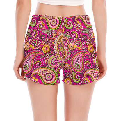 Retro Paisley Pattern Print Women's Split Running Shorts