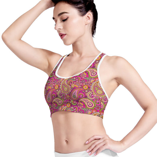 Retro Paisley Pattern Print Women's Sports Bra