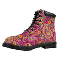 Retro Paisley Pattern Print Padded Collar Lace Up Boots