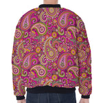 Retro Paisley Pattern Print Zip Sleeve Bomber Jacket