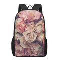 Retro Pink Roses Floral Print 17 Inch Backpack