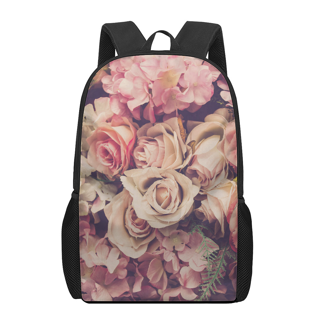 Retro Pink Roses Floral Print 17 Inch Backpack
