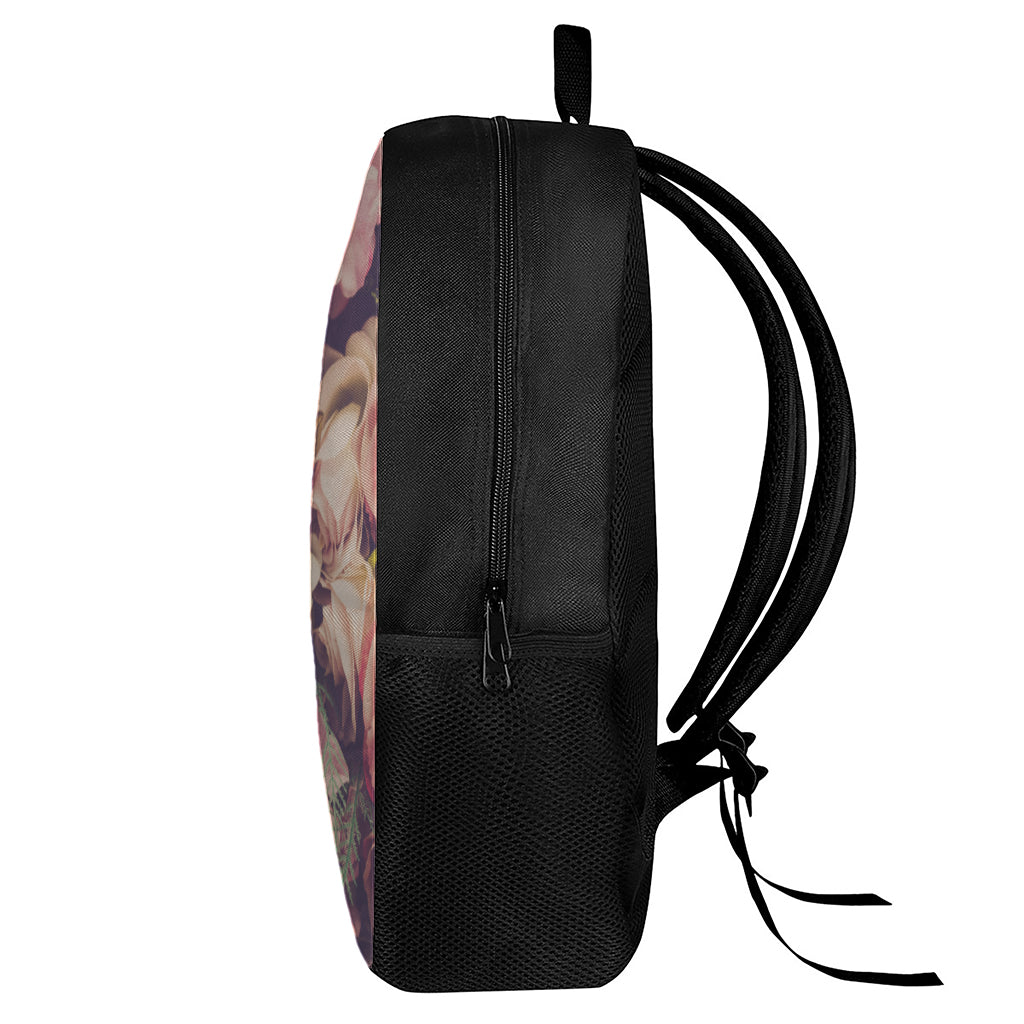 Retro Pink Roses Floral Print 17 Inch Backpack