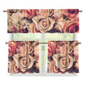 Retro Pink Roses Floral Print 3 Piece Kitchen Curtains