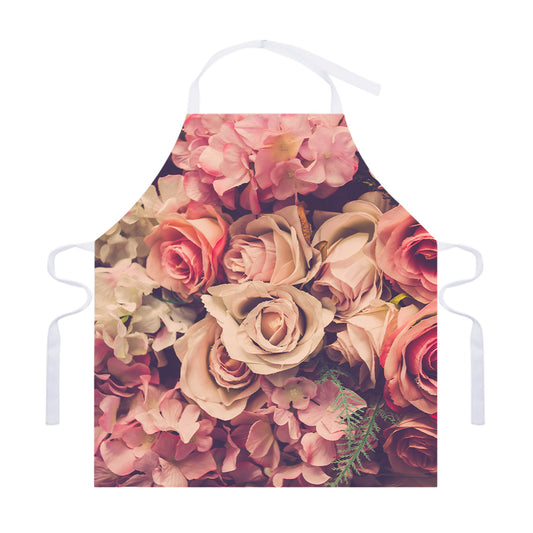 Retro Pink Roses Floral Print Adjustable Apron