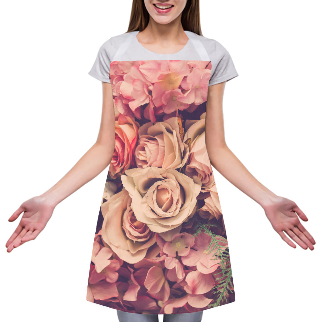 Retro Pink Roses Floral Print Adjustable Apron