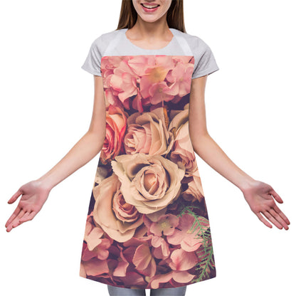 Retro Pink Roses Floral Print Adjustable Apron