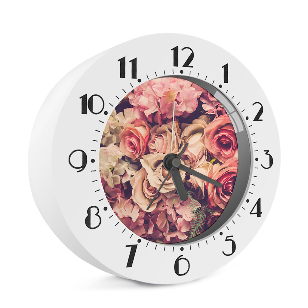 Retro Pink Roses Floral Print Alarm Clock