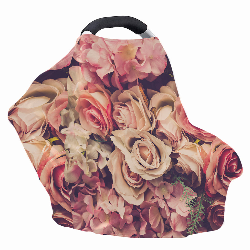 Retro Pink Roses Floral Print Baby Seat Cover