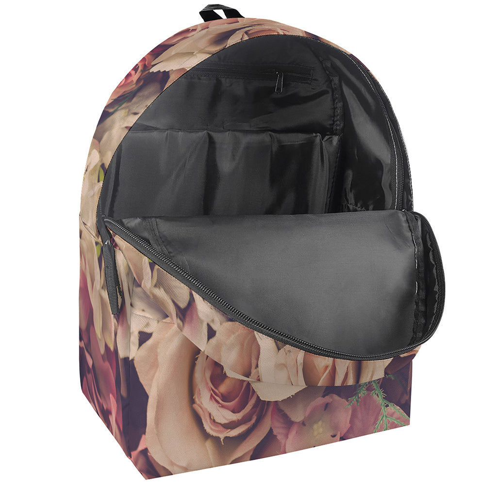 Retro Pink Roses Floral Print Backpack