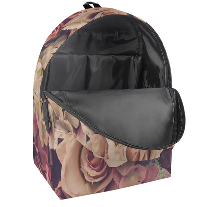 Retro Pink Roses Floral Print Backpack