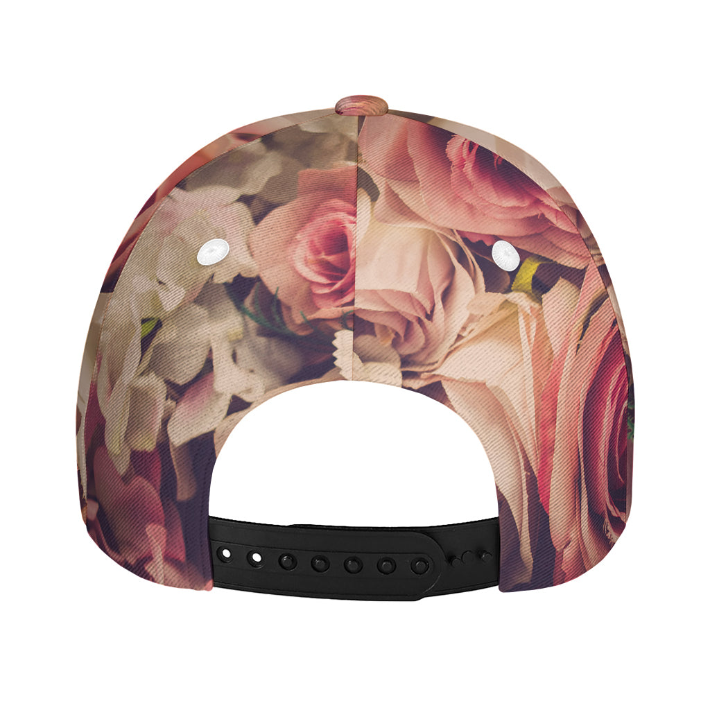 Retro Pink Roses Floral Print Baseball Cap