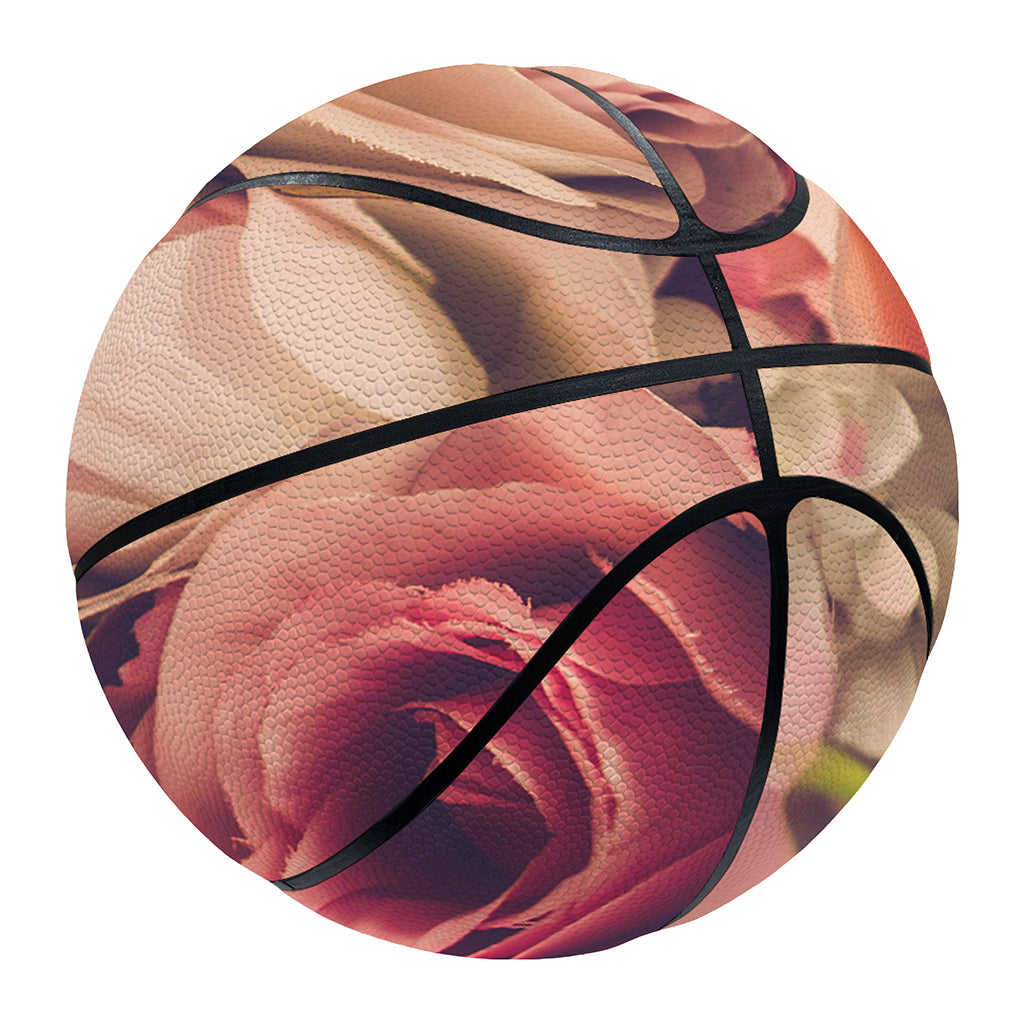 Retro Pink Roses Floral Print Basketball