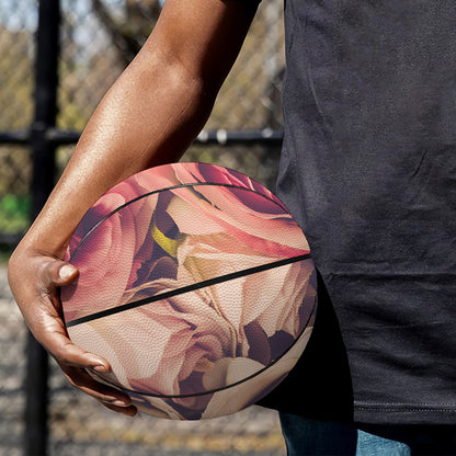 Retro Pink Roses Floral Print Basketball