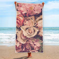 Retro Pink Roses Floral Print Beach Towel