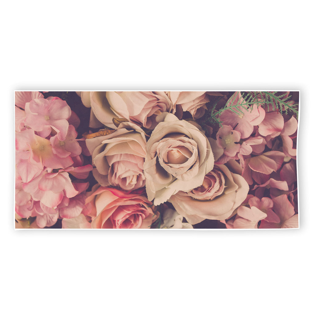 Retro Pink Roses Floral Print Beach Towel