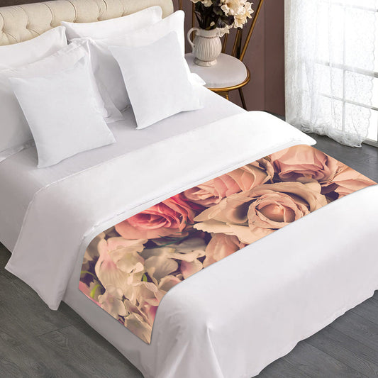 Retro Pink Roses Floral Print Bed Runner