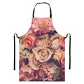 Retro Pink Roses Floral Print Bib Apron With Pocket