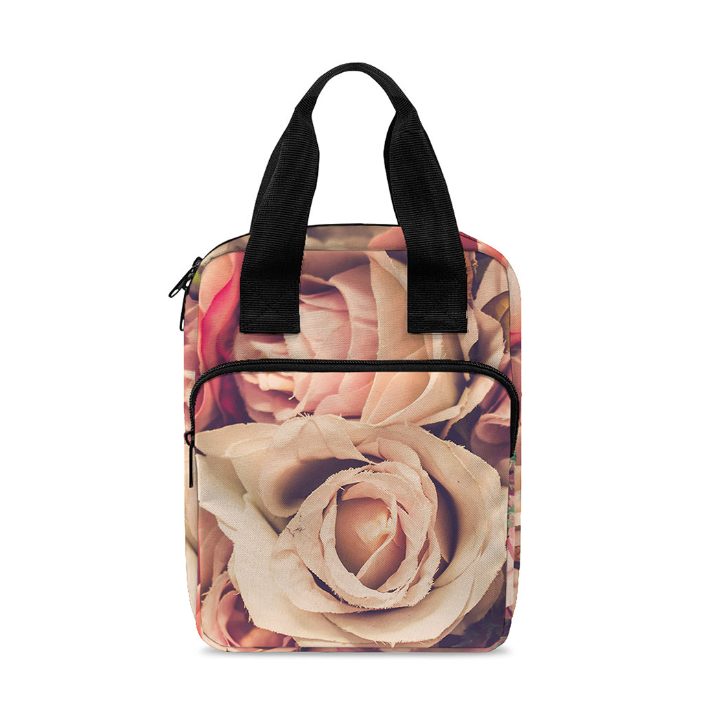 Retro Pink Roses Floral Print Bible Tote Bag