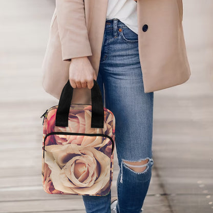 Retro Pink Roses Floral Print Bible Tote Bag