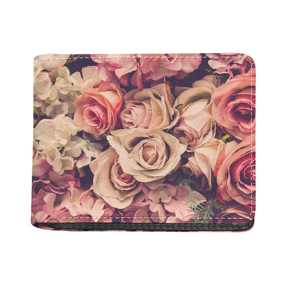 Retro Pink Roses Floral Print Bifold Wallet