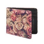 Retro Pink Roses Floral Print Bifold Wallet