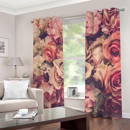 Retro Pink Roses Floral Print Blackout Grommet Curtains