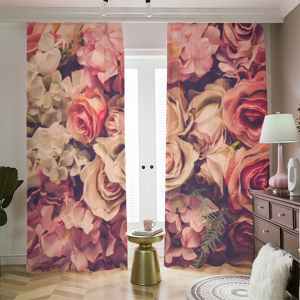 Retro Pink Roses Floral Print Blackout Pencil Pleat Curtains