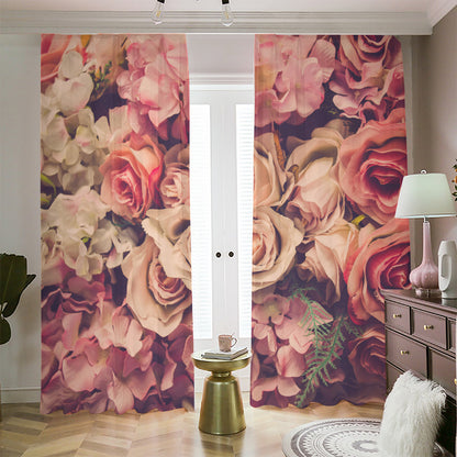 Retro Pink Roses Floral Print Blackout Pencil Pleat Curtains